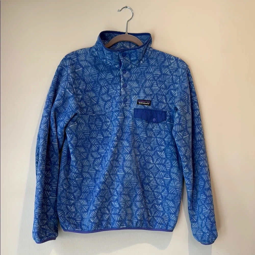 Patagonia Worn Wear Blue Geometric Fleece Pullover - Picture 2 of 12